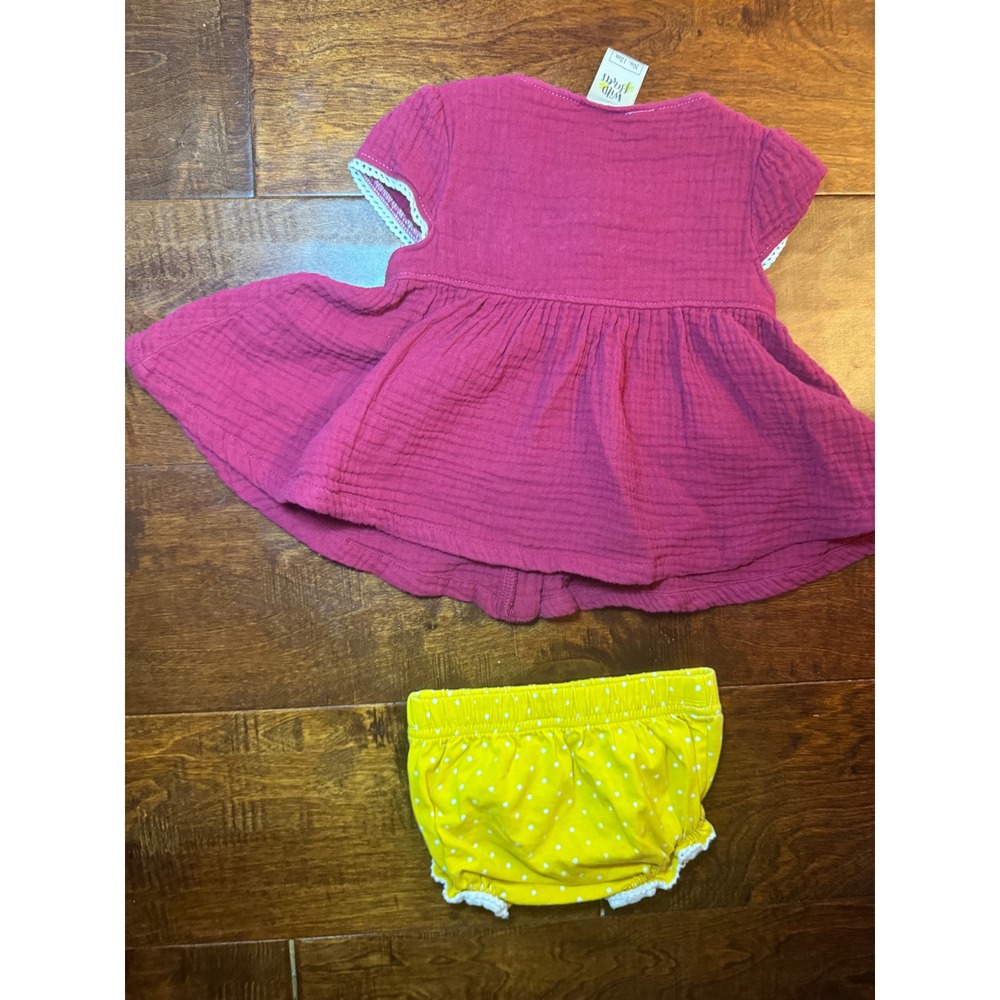Wildflowers Baby Girls Pink Gauze Floral Embroidered Tunic Yellow Bloomers Set - Picture 5 of 5